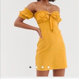 Asos Mustard Off the Shoulder mini Dress